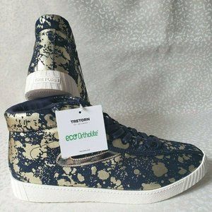 Tretorn NY Lite Hi Denim Platino Sneaker, Men's 11.5M, Navy Blue/Gold